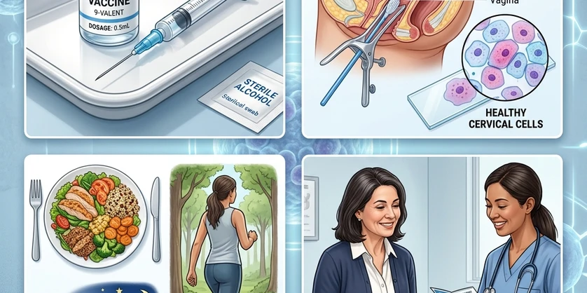 PCOS and Cervical Cancer Prevention Lifestyle and Timeline Support Diagram