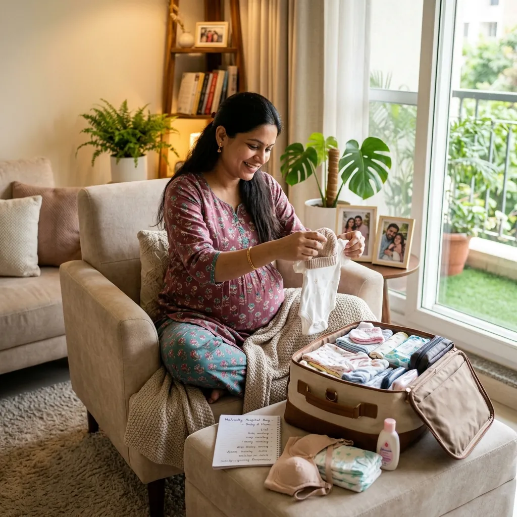 Pregnant Indian Woman Packing Hospital Bag