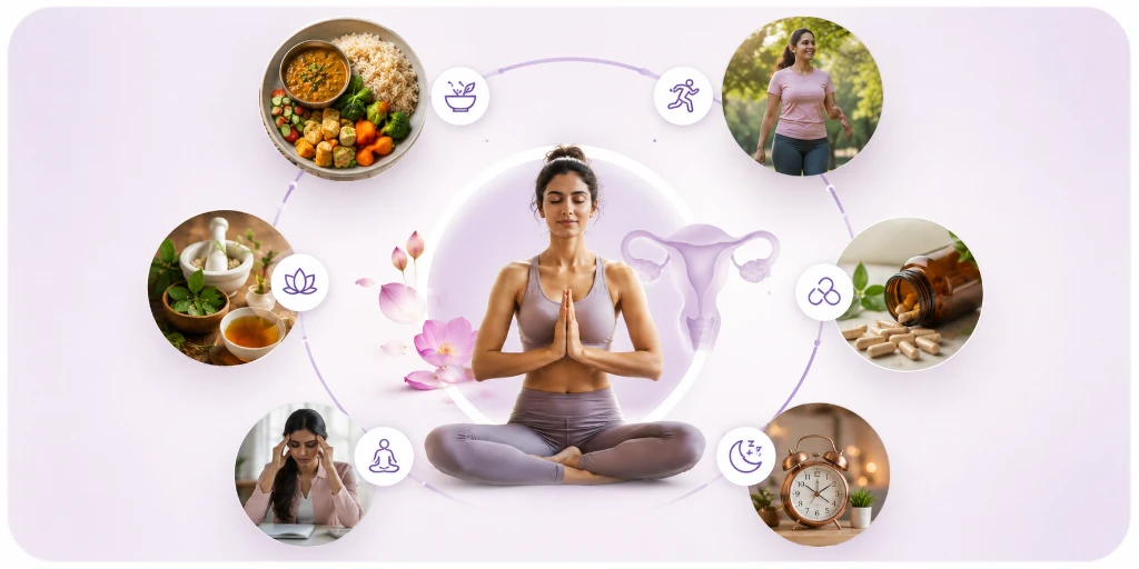 PCOS Holistic Lifestyle Shifts and Metabolic Support Diagram