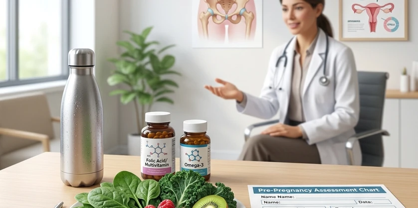 PCOS and Pre-Conceptional Counseling Diet and Supplement Schedule Diagram