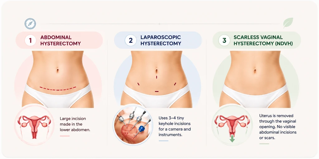 Hysterectomy Incision Site Comparison - Abdominal vs Laparoscopic vs Vaginal NDVH